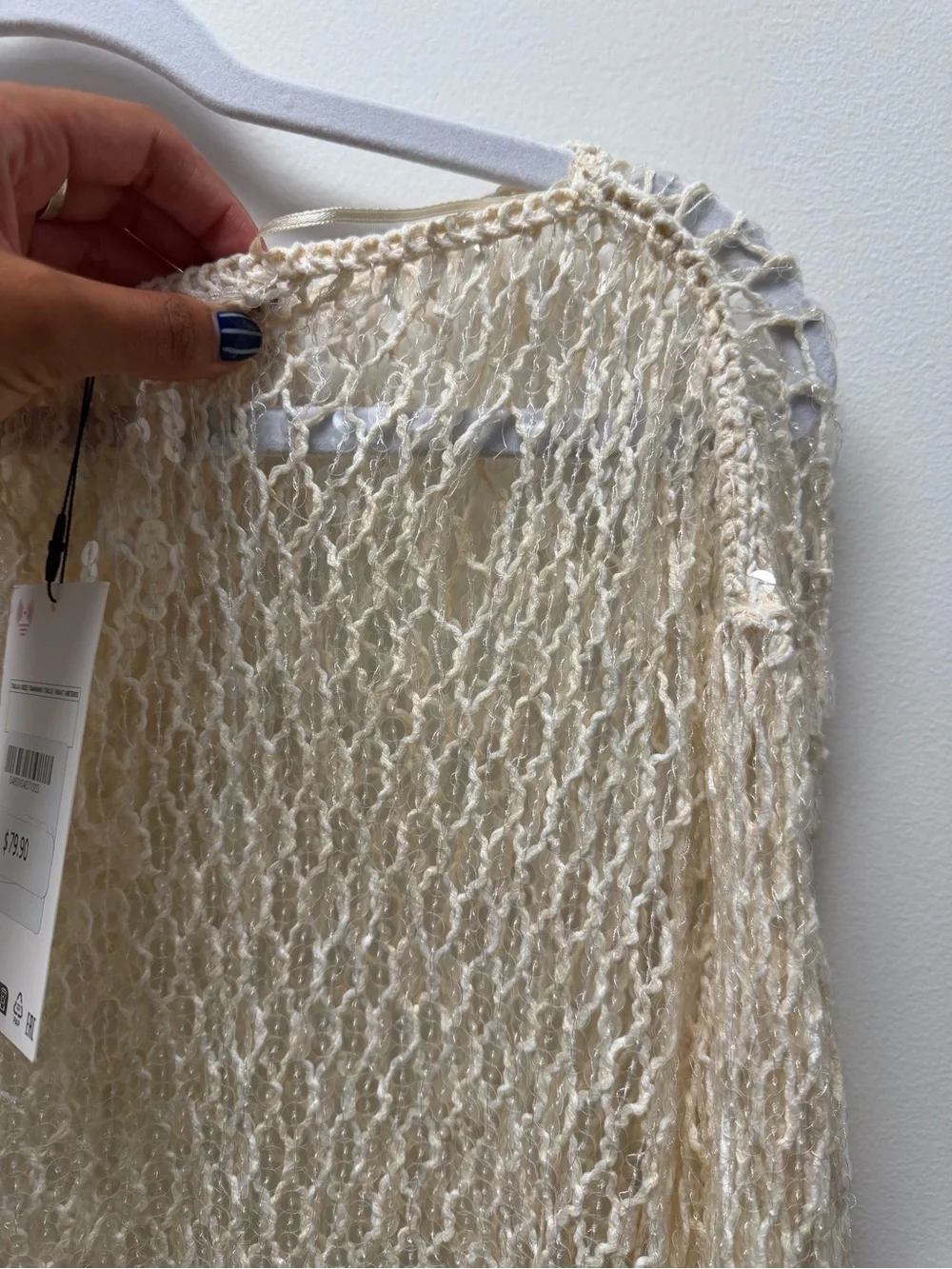 Zara Open-Knit Scoop Neck Sweater in Cream